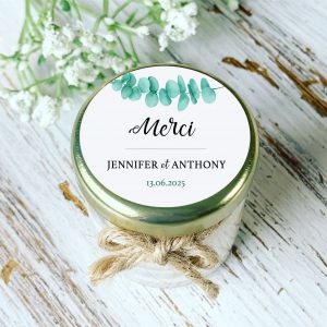 Bougies Parfumées Personnalisées BRANCHE D'EUCALYPTUS - Faveurs de Mariage