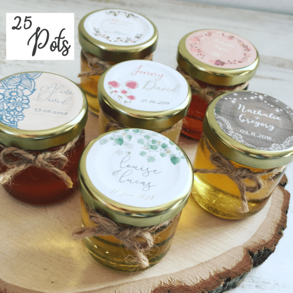 25 Pots De Miel Personnalisés Sur Mesure Pour Vos Invités De Mariage Baptêmes Fêtes 40ml