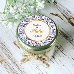 Bougie baptême personnalisée motif Liberty bleu Malia