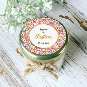 Bougie baptême personnalisée motif Liberty coloré Justine