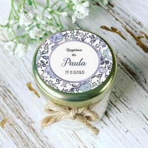 Bougie baptême personnalisée motif Liberty fleurs