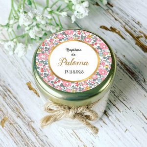Bougie baptême personnalisée motif Liberty floral