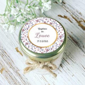 Bougie baptême personnalisée motif Liberty rose bleu Louve