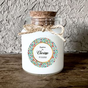 Bougie baptême personnalisée motif Liberty coloré