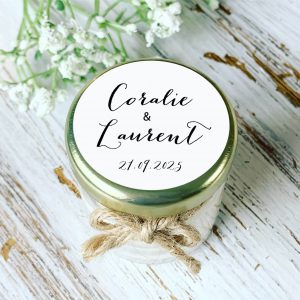 Mini Bougie personnalisée cadeaux invités mariage - Modèle Noir et Blanc Chic - Couvercle 40ml