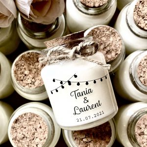 Bougies personnalisées cadeaux invités mariage Modèle Tania