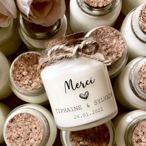 Bougies personnalisées mariage cadeaux invités Modèle Tiphaine