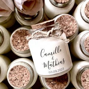 Bougies personnalisées cadeaux invités mariage Modèle Camille
