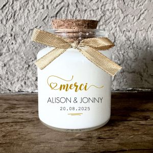Bougie mariage personnalisée merci doré cadeau invité