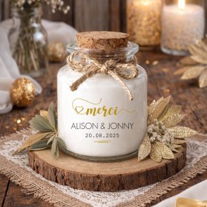 Bougie mariage personnalisée merci doré cadeaux invités