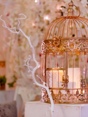 Grandes Cages à Oiseaux dorées pour décorer votre lieu et tables de mariage