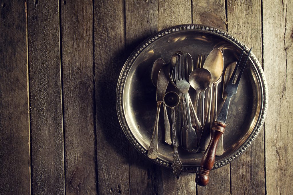 Vintage Old Rustic Kitchen Utensils Forks Spoons and Knifes on O