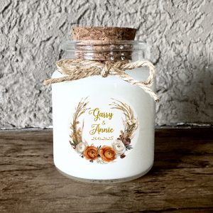 Bougie mariage personnalisée fleurs automnales cadeau invité rustique