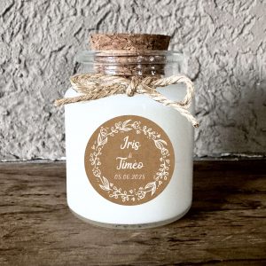 Bougie mariage personnalisée kraft cadeau invités bohème chic