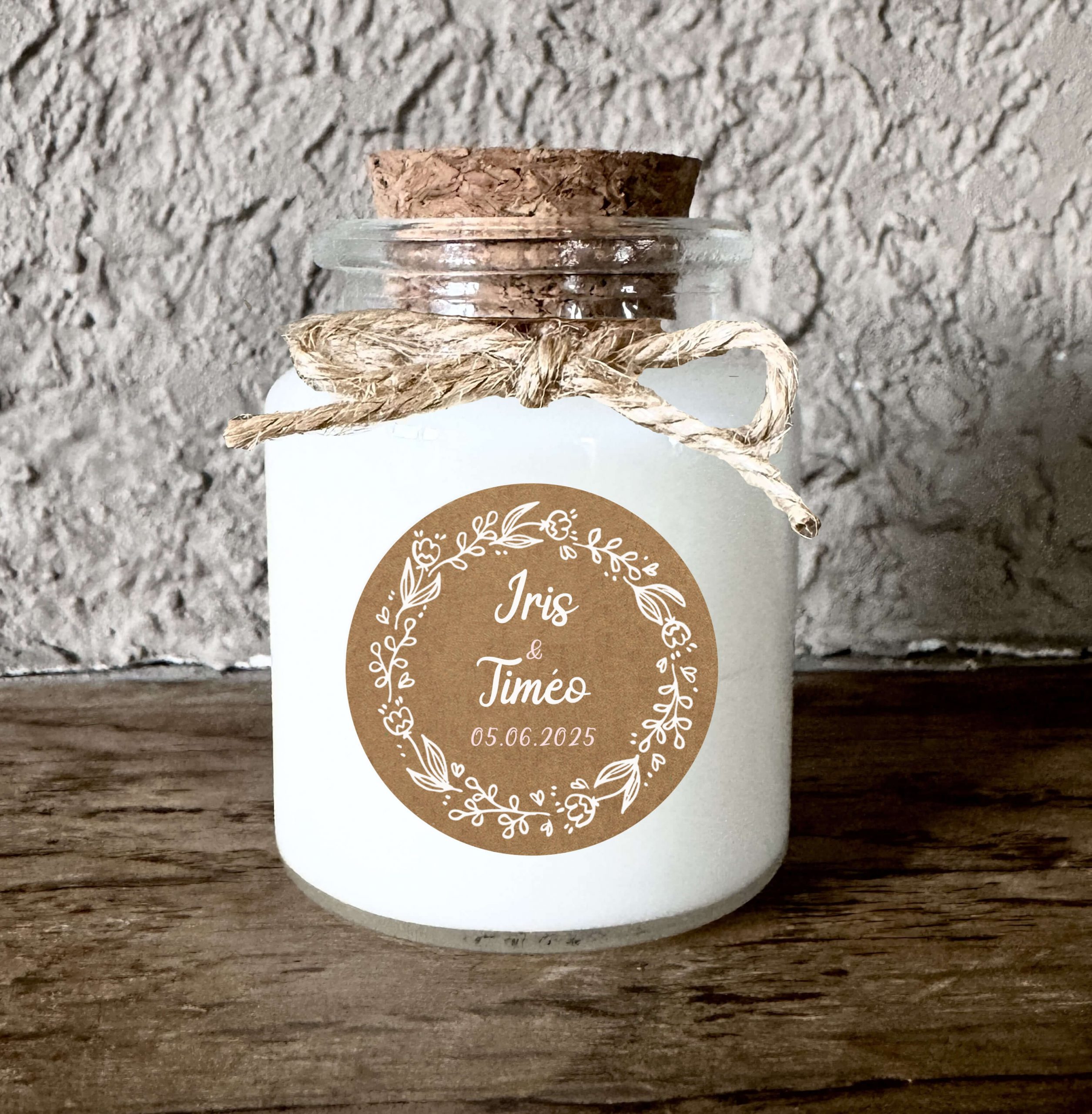 Bougie mariage personnalisée kraft cadeau invités bohème chic