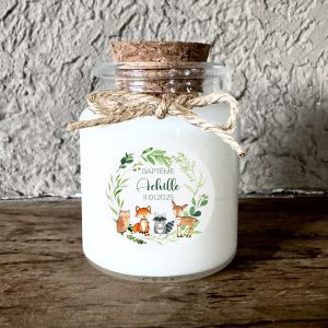 Bougie baptême personnalisée thème animaux de la forêt